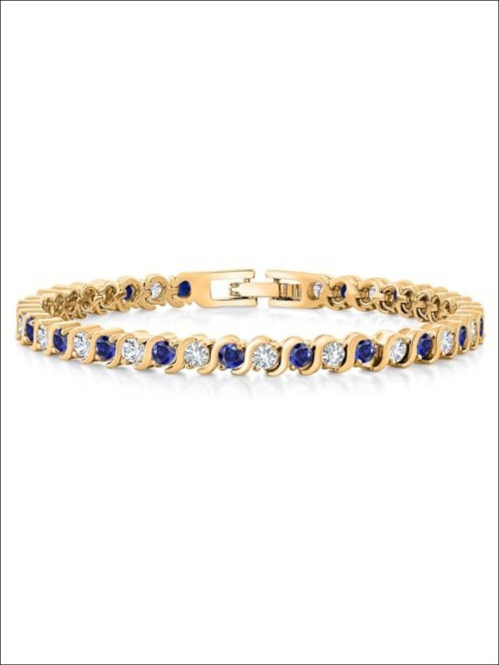 Gold Plated Sapphire CZ Tennis Bracelet 7 Inch Hypoallergenic